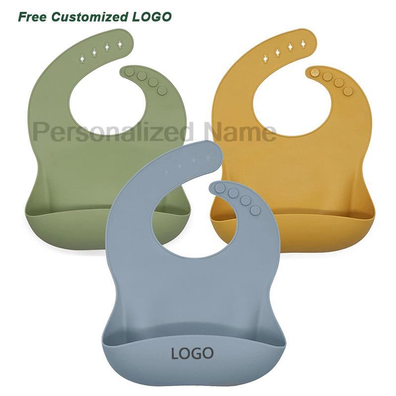 Baby Food Logo - ผ้ากันเปื้อนเด็กซิลิโคนสําหรับทารกและเด็กวัยหัดเดิน ผ้ากันเปื้อนซิลิโคนกันน้ํานุ่มพร้อมกระเป๋าจับอาหารสําหรับ Boys & Girls โลโก้ที่กําหนดเองฟรี