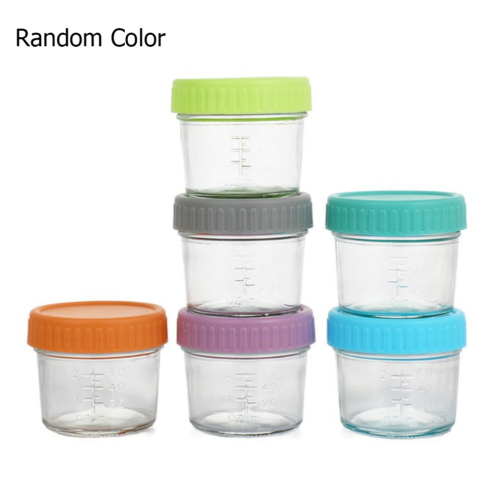 Baby Food Glass - ขวดโหลแก้วแบบเมสัน 6 ชิ้น สำหรับใส่อาหารเด็ก ฝาปิดแบบใช้ซ้ำได้ พร้อมถ้วยซอสแบบมีขีดบอกปริมาณ