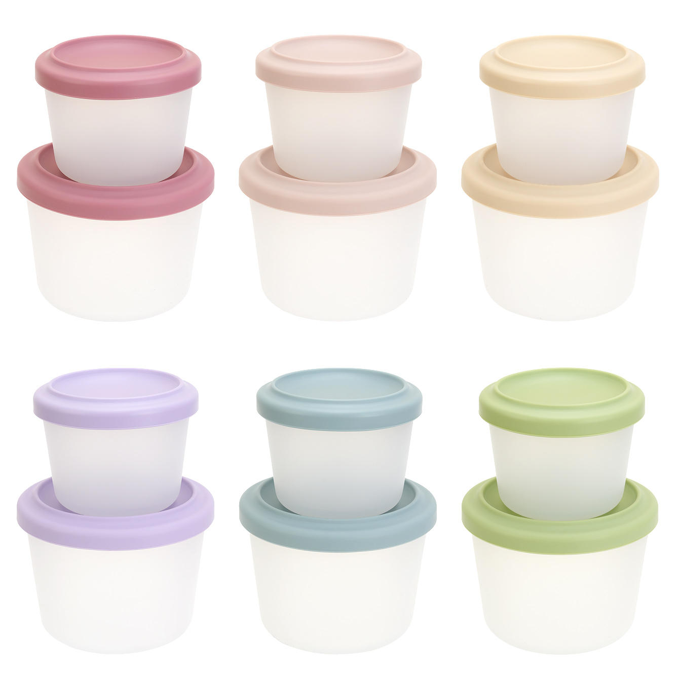 Baby Food Plan - กล่องเก็บอาหารเด็กปลอดสาร BPA 2 ชิ้น พร้อมฝาปิด กล่องซิลิโคนทรงกลมแบบพกพาสำหรับเด็กวัยหัดกิน