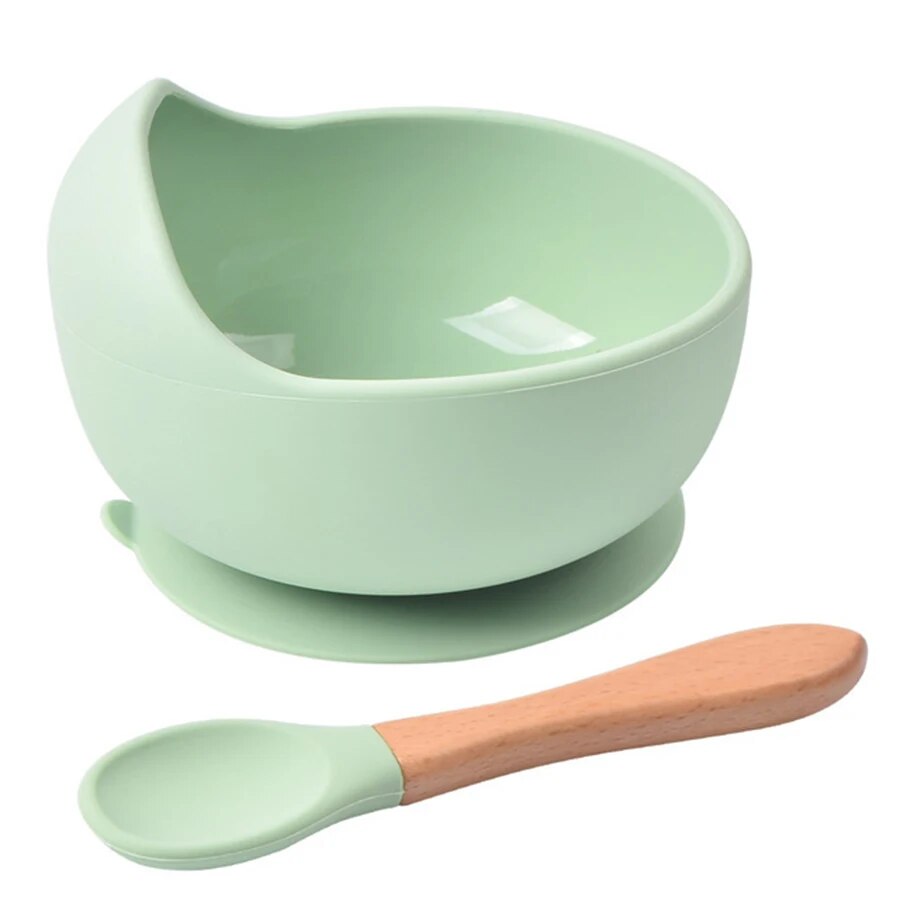 Baby Food Dinner - จานชามอาหารซิลิโคนกันหกสำหรับเด็กช้อนรับประทานอาหารเย็นช้อนรับประทานอาหารซิลิโคนเกรดอาหารสำหรับเด็ก