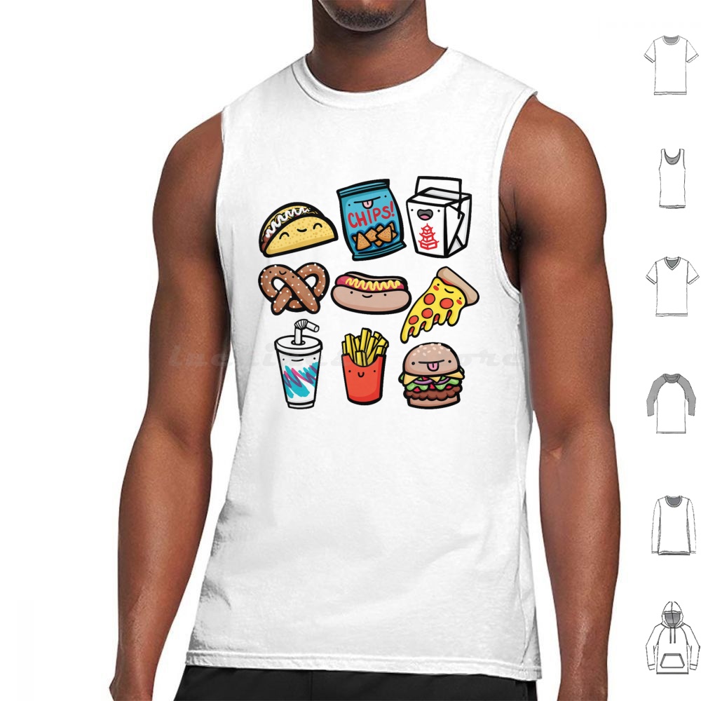 Baby Food Vector - เสื้อกล้ามเด็กแบบชิ้นเดียว ลายอาหาร อาหาร ภาพประกอบอาหาร ทาโก้ พิซซ่า