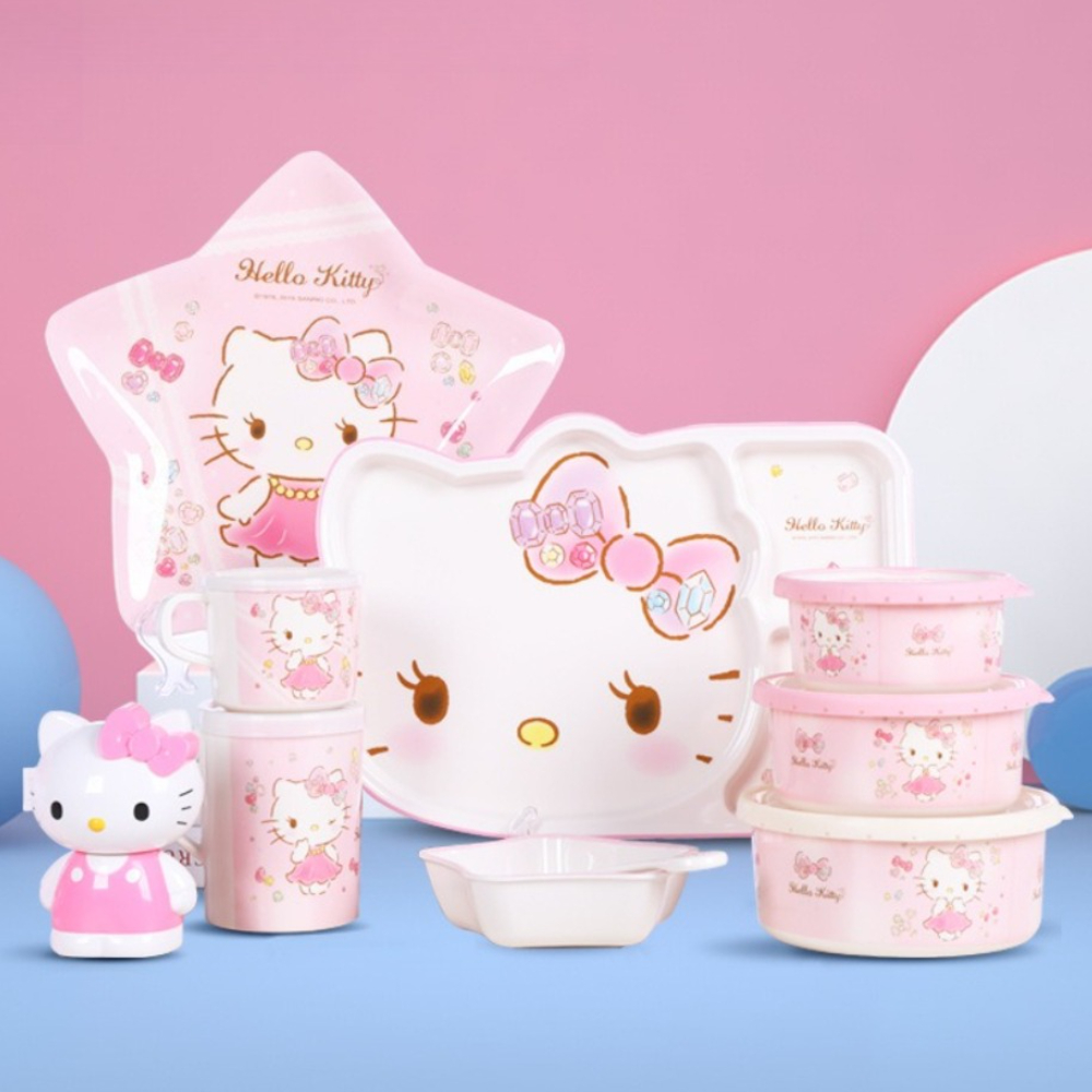 Baby Food Dinner - ชุดอาหารซานริโอ ชุดอาหารเฮลโลคิตตี้ ชามอาหารเสริมสำหรับเด็ก ชามสลัดผลไม้ในครัวเรือน ถ้วยน้ำการ์ตูนสำหรับเด็ก