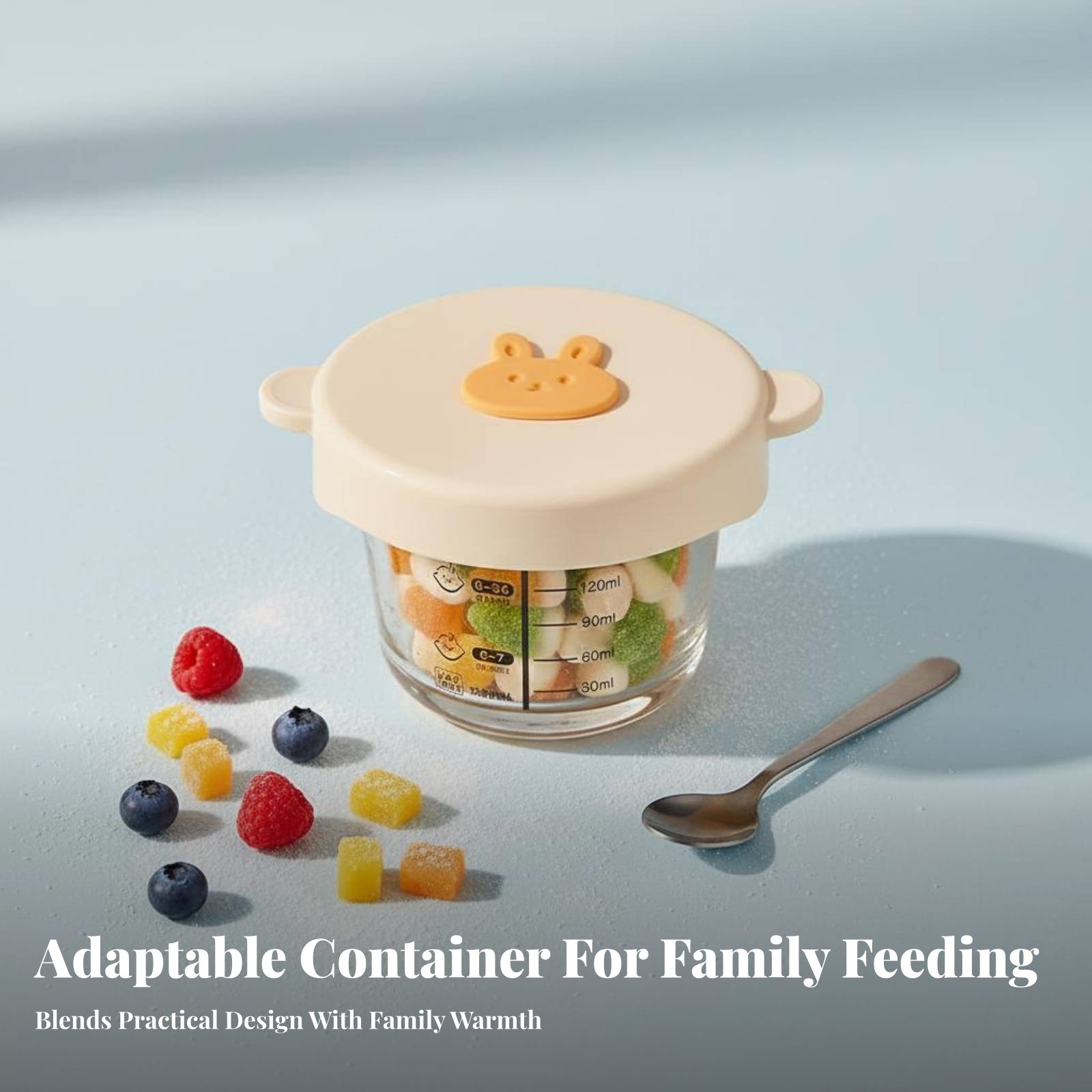 Baby Food Glass - ชามเก็บอาหารเด็ก, แก้วทนความร้อนสูง, ฝาปิดสนิท, ลายการ์ตูน, ใช้กับไมโครเวฟได้
