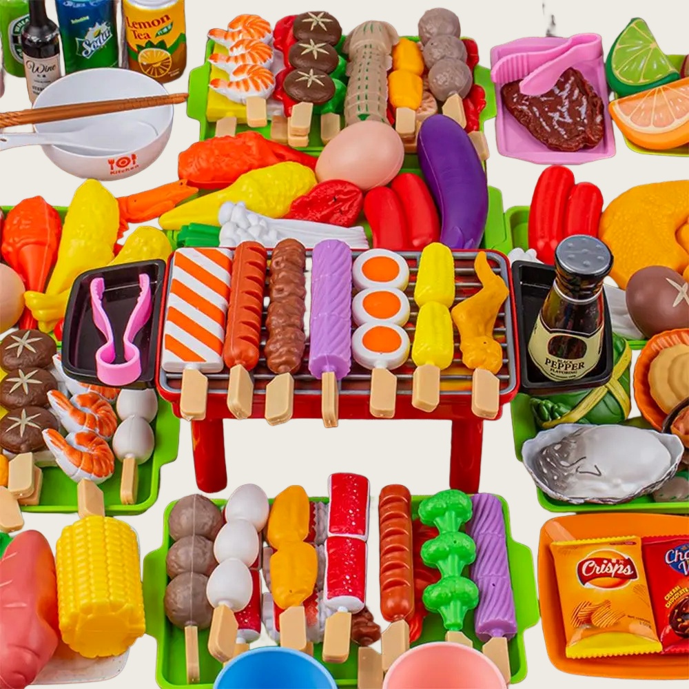 Baby Food Quantity - ชุดของเล่นครัวบาร์บีคิวสำหรับเด็ก ชุดทำอาหารจำลอง ของเล่นบทบาทสมมติ ของเล่นเสริมพัฒนาการ